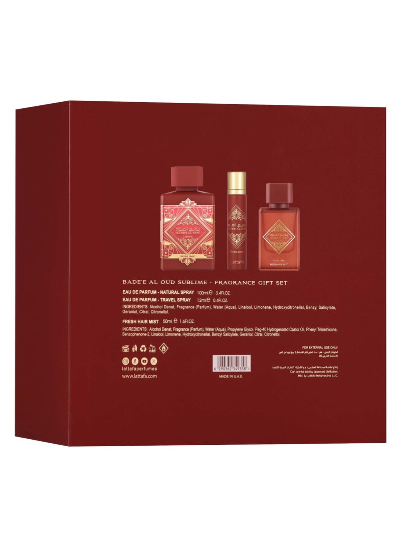 Lattafa Gift Set – Badee Al Oud Sublime 100Ml – 12ml – Hairmist - Image 3